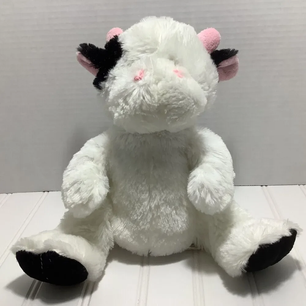 KellyToy Cow Hand Puppet 9” Plush White with Black Ears, story time